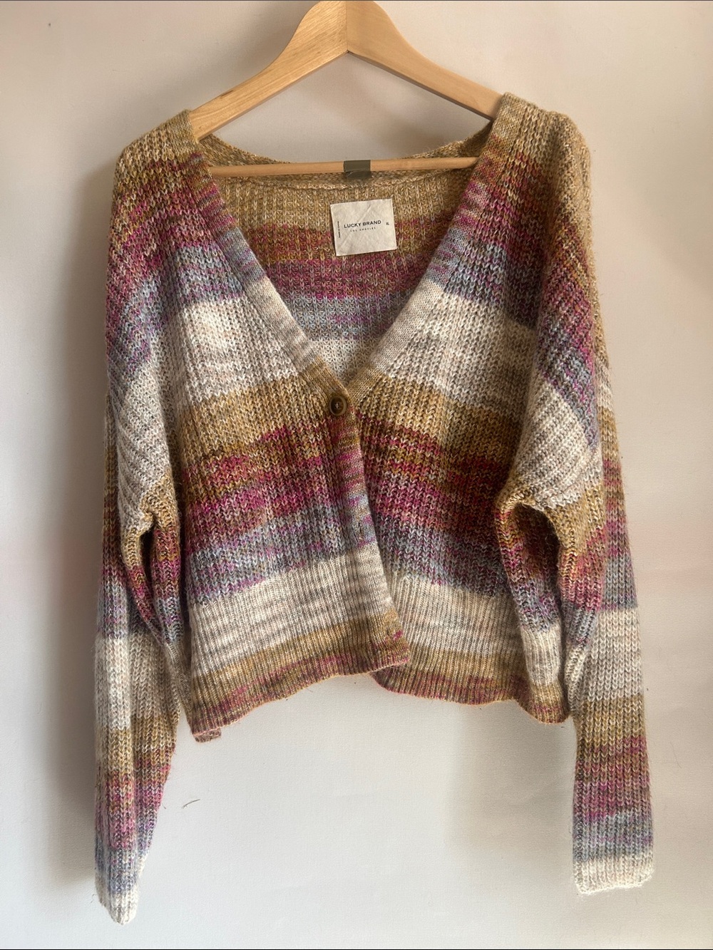 Lucky Brand Multicolor Striped V-Neck Button Cardigan XL
